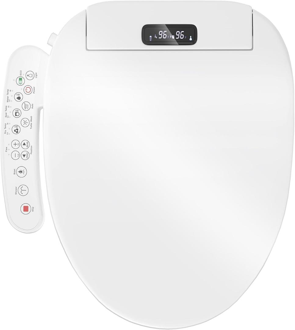 Upgrade Bidet Toilet Seat Elongated, Rear and Feminine Wash, Unlimited Warm Water, Heated Seat, Warm Air Drying, Soft Close Lid, Sense Seat, Toilet Bidet Seat Elongated with Night Light
