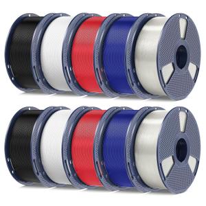 PETG Filament 1.75mm Bundle, 10kg(22lbs) SUNLU PETG 3D Printer Filament, Ultra Tough, Heat Optimized, Odorless, 2 Pack-Black+White+Transparent+Red+Blue