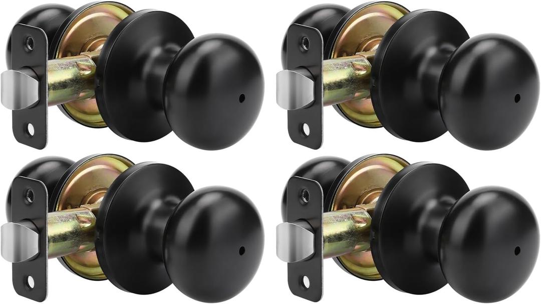Goldenwarm Black Interior Door Knobs, Matte Black Bedroom Door Knob, Door Knobs Interior Bulk, Privacy Door Knob for Bedroom or Bathroom(4 Pack)