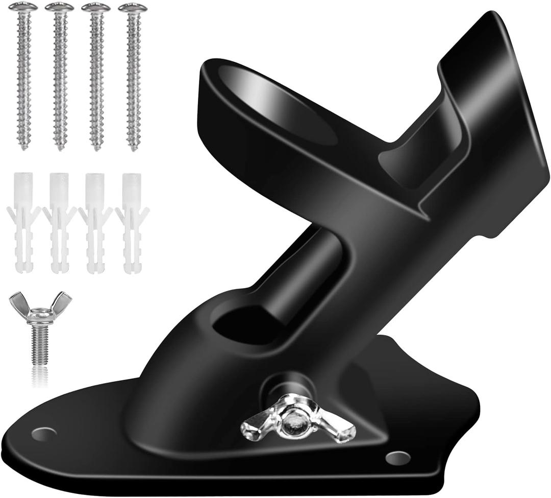 Flag Pole Holder Brackets, BONWIN 1" Flag Pole Mounting Bracket with Hardwares for House Wall Mount, 1" Inner Diameter, Two Positions & Aluminium Alloy, Rust Free Coated (Black - 1 Pack)