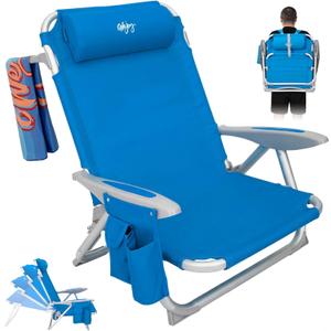 #WEJOY Beach Chair for Adults, Reclining Adjustable Position, Lay Flat Lightweight Folding Portable Aluminum Chair with Backpack Straps, Padded headrest, Heavy Duty 400 lbs Lawn Chair for Beach, Sand, Blue 4 Position -1 Pack