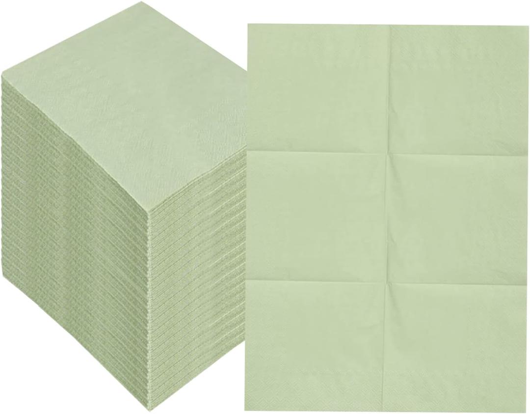 5 x 100PCS Disposable Sage Green Guest Napkins Paper Green Disposable Disposable Hand Towels for Bathroom,Baby Shower,Wedding,Birthday(6.5 * 4.8 Inches)