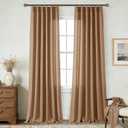 Pinch Pleated Linen Curtains 108 Inches Long for Living Room 2 Panels Set Natural Brown Triple Pleated Drapes for Track System Neutral Boho Ceiling Floor Length 108 Inch High Window Curtains 9 FT