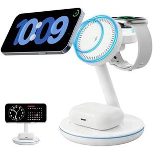 2026 3 in 1 Charging Station for Apple iPhone AirPods Watch with Mag-Safe Charger Wireless Charger Stand for iPhone 17 16 15 14 13 12 Series AirPods iWatch Series - Gifts for Wife & Husband(White)