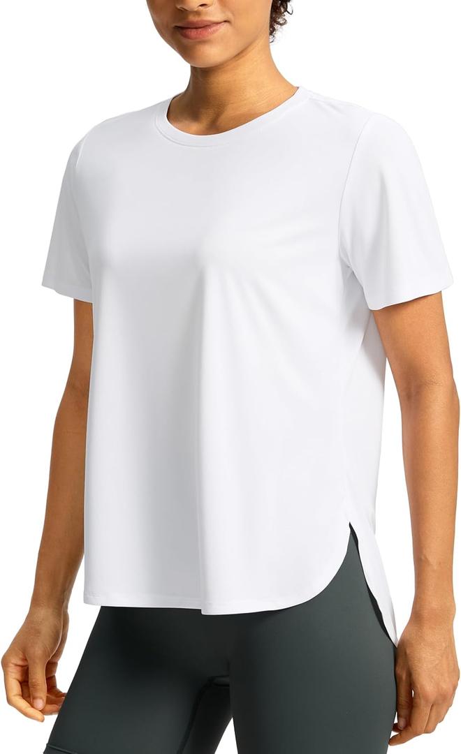 Soothfeel Women's Workout Shirts Short Sleeve Breathable UPF 50+ Sun Protection Athletic Tees T-Shirts Yoga Gym Running Tops(whiteXL)
