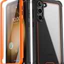 Poetic Guardian Case for S23+ Plus 5G 6.7" (2023) [20 FT Mil-Grade Drop Tested], Built-in Screen Protector Work with Fingerprint ID, Full Body Rugged Shockproof Cover Case, Orange/Clear