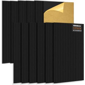 EVERECO 12 Pack Large Acoustic Wall Panels, 47.2 x 23.6 x 0.4 Inch (92.8 sq ft), Self-Adhesive Sound Absorbing Panels, Decorative Sound Proof Panels for Walls, Echo Reduction for Studio, Office, Black, 12PCS 47.2'' * 23.6'' * 0.4''