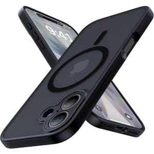 Magnetic Shockproof for iPhone 17 Case,Upgraded[Camera Protection][Compatible with Magsafe][Non-Slip][Mil-Grade Protection] Slim Anti-Yellowing Translucent Matte Phone Case for iPhone 17,Black