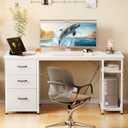 AODK 51 Inch Computer Desk with Drawers & USB Power Outlets - Reversible Home Office Desk with Storage Shelves, Work from Home, Modern Work/Writing/Study Table for Bedroom, White, 51.18 inches x 18.9 inches x 29.72 inches