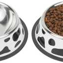 Stainless Steel Dog Bowls, Food and Water Non Slip Anti Skid Stackable Pet Puppy Dishes for Small, Medium and Large Dogs (2 Pack) (Cup/7 oz, Milk Cow)