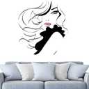 Sexy Girl Beauty Long Hair Face Makeup Salon Wall Stickers Home Decor Living Room Removable Vinyl Barbershop Wall Decal A536 (Black Girl + Pink Lips), 63cm X 56cm