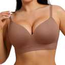 FeelinGirl Wireless Supportive Bra for Women, Seamless Comfort Bralettes No Underwire Full Coverage Everyday Bras ,XXL, Coffee 