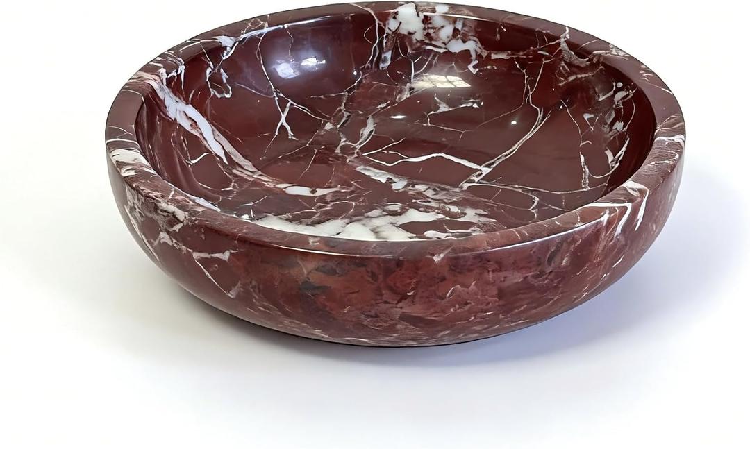 Large Decorative Marble Bowl, 7.87 inches,Natural Stone Round Bowl for Home Decor, Fruit, Nuts, Jewelry tray,Coffee Tables Centerpiece, Soap Serving (Purplered-7.87inch)