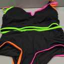 Yonique Women Plus Size High Waisted Bikini - Ribbed Two Piece Swimsuit Tummy Control Bathing Suit V-Wired 2025 Swimwear Colorful Black 12W