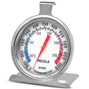Stainless Steel Oven Thermometer 50-300C/100-600F, Analog Instant Read, Battery-Free Kitchen Cooking Thermometer, Hook & Stand Design Food Thermometer for Oven, Grill, Smoker, Fryer (1Pack)