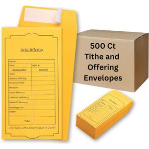 Christian Church Tithing Envelopes Self-Seal (500 Pack) - 6.5"x3.5" Offering Envelopes with Pre-Printed Fields for Tithes, Offerings, and Missions (Classic)