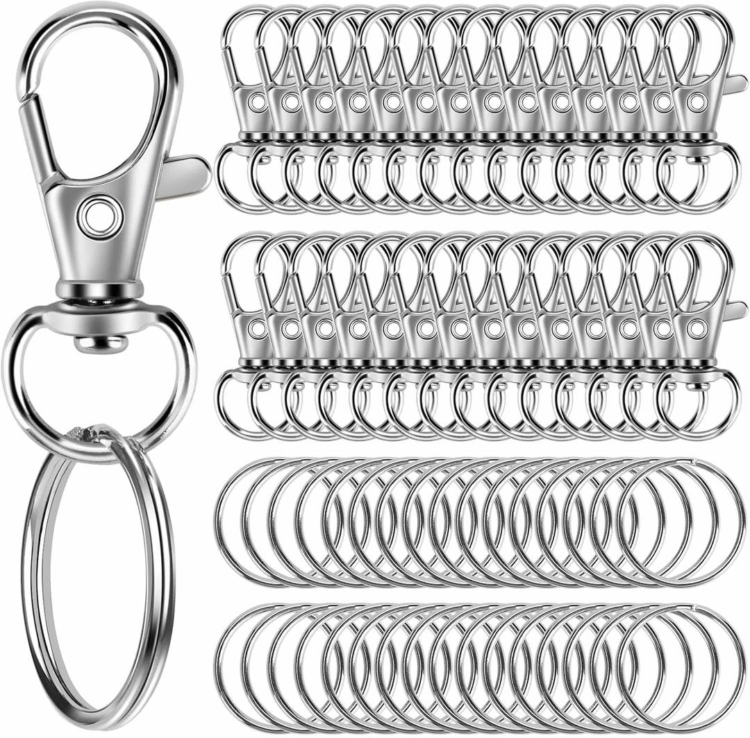 60PCS Keychain Making Kit, Including 30PCS Keychains Clips Hooks and 30PCS Key Chain Rings, Lobster Claw Clasps with Keychains Rings Accessories for Jewelry Making (Silver)
