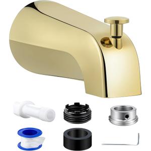 Dreyoo Tub Spout (Universal Fits 1/2" Copper Pipe, 1/2" IPS and 3/4" IPS), Bathroom Bathtub Faucet with Adapters and Hex Wrench (Polished Brass, Simple)