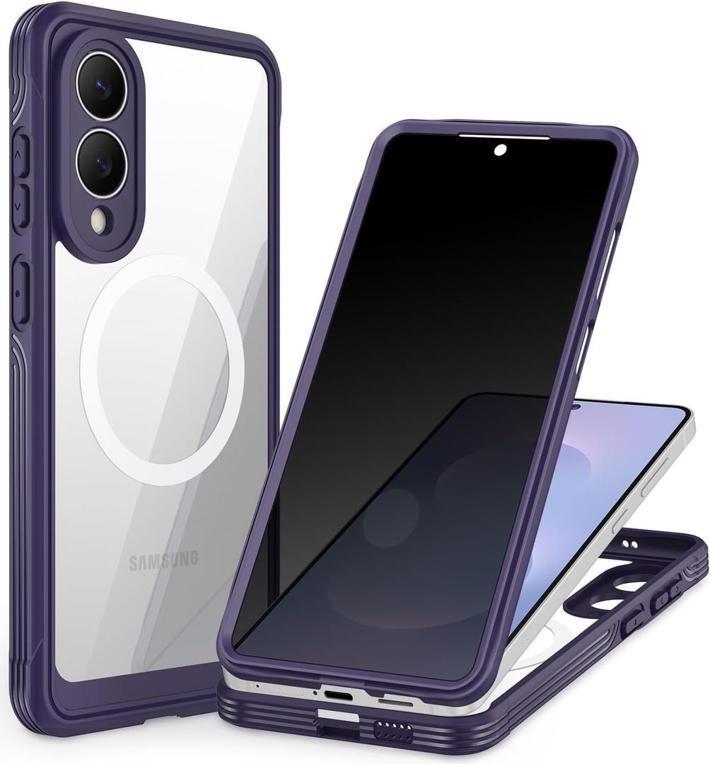 CENHUFO Magnetic for Samsung Galaxy S25 Edge Case, Full Body Phone Case with Built-in 9H Tempered Glass Privacy Screen Protector and Camera Lens Protector, Shockproof Clear Cover Bumper - Purple