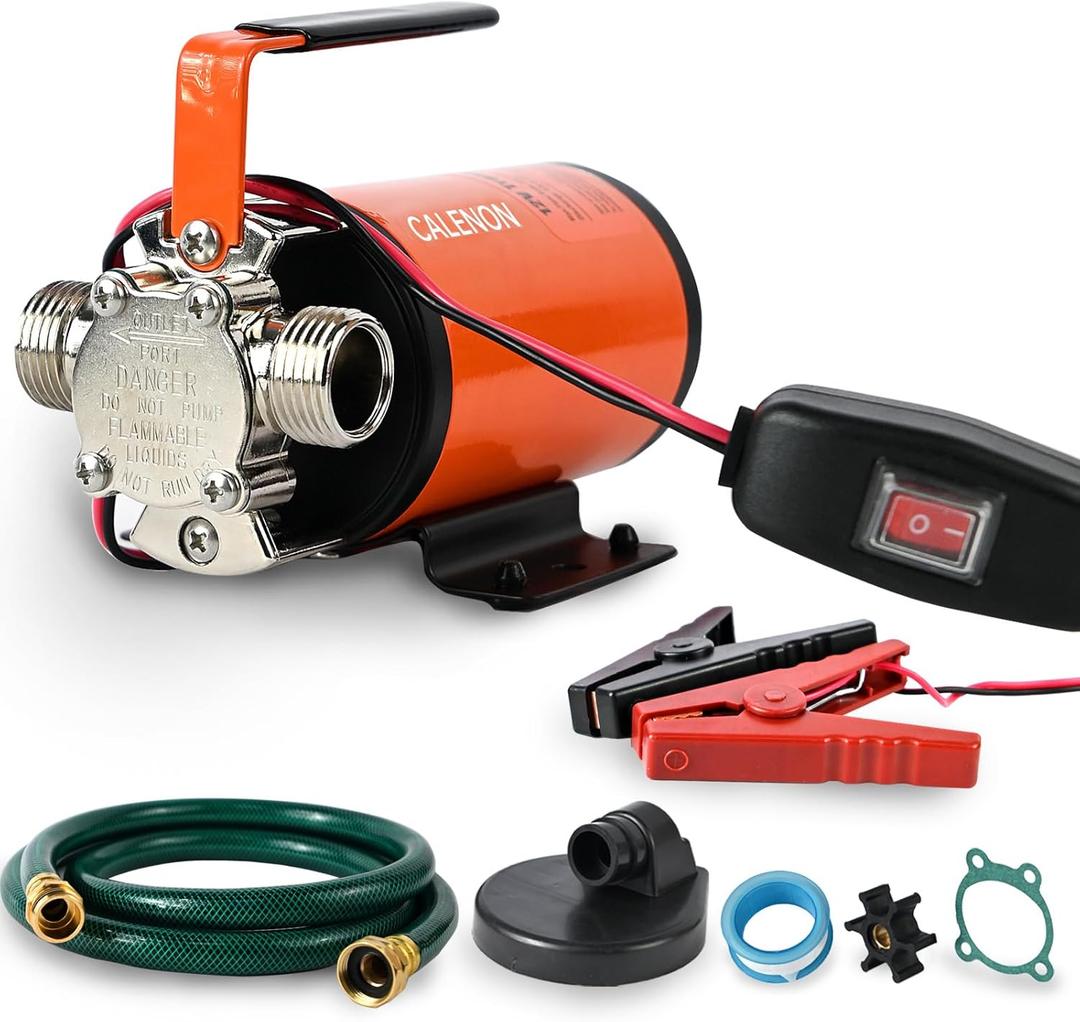 12V Water Transfer Pump, 330 GPH Portable DC Utility Pump with 6ft Suction Hose, Self-Priming Battery Powered Pump for Garden, Rain Barrel, RV Tank, Boat & Emergency Draining