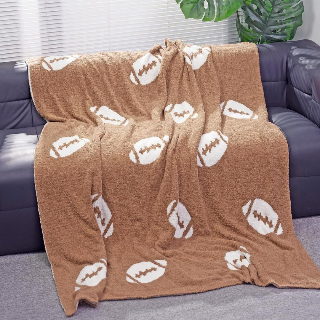 Soft Football Pattern Blanket Cozy Throw Blanket Perfect for Home Decor and Gift Giving, Rugby Sports Blanket Plush Bedding Created for Adults, Brown, 50"x60"