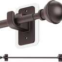 ENJOYBASICS No Drill Curtain Rods for Window 28 to 60 Inches, 5/8 Inch Diameter Renter Friendly Drapery Rod with Adhesive Brackets without Drilling, Adjustable from 27 to 65 Inches, Bronze