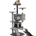 Cat Trees Towers for Large Cats 54" Tall - Cat House with Scratching Posts, Cozy Condo, Bed Cave, Climbing Ladder & Pom Pom Toys - Cat Furniture - Ashy Gray