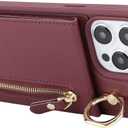 2 x for iPhone 15 pro Case with Card Holder for Women, for iPhone 15 pro Phone Case Wallet with Strap Credit Card with Kickstand Zipper Case - Red Wine