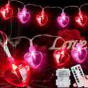 Valentines Day Decorations Heart String Lights Valentines Decor, 8.2FT 20LED Red Pink Heart Garland Light Timer 8 Modes Remote Control, Battery Operated Valentine Lights Home Indoor Outdoor Wedding