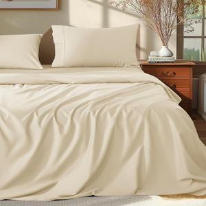 Shilucheng 100% French Linen Sheets - Queen Size Bed Sheets, Breathable & Cooling Pure Linen Sheets,Soft Durable and Tear Resistant -16 Inch Deep Pocket - 6Pcs 
(Beige, Queen)