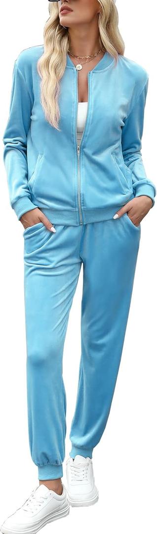 Marvmys Women's Velour Tracksuit Full Zip Up Sweat suits Set 2 Piece Outfits Jogger Set (Medium)