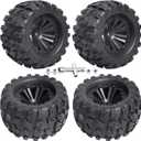 2.8'' Tires and Wheels 12mm Hex Pre-Glued 1/10 Monster Truck Tyres Sets for Traxxas Rustler Stampede Redcat Volcano Blackout MT Off-Road Cars Models 2S-4S Brushless Power, Set of 4