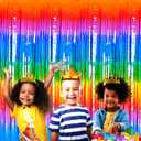 4 Pack 3.2Ft x 8.2Ft Rainbow Foil Fringe Curtain Backdrop, Metallic Tinsel Foil Fringe Streamers Curtains Background for Photo Booth, Birthday, Wedding, Disco, Bachelorette, Christmas Party Decoration (Macaron Dark Rainbow)