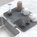 Silicone Drying Mat for Kitchen Counter , Dish Drying Rack Matt with Built in Drain, Small Dry Mats for Dishes Drying Pad for Kitchen Counter (2015.7inch Extra Large, gray)