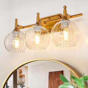 Bathroom Vanity Light 20" Dimmable (10%-100%) & Adjustable Warm/White Light Waterproof 3-Light Bathroom Light Fixtures Brushed Brass Vanity Lights Over Mirror for Bath, Laundry Room