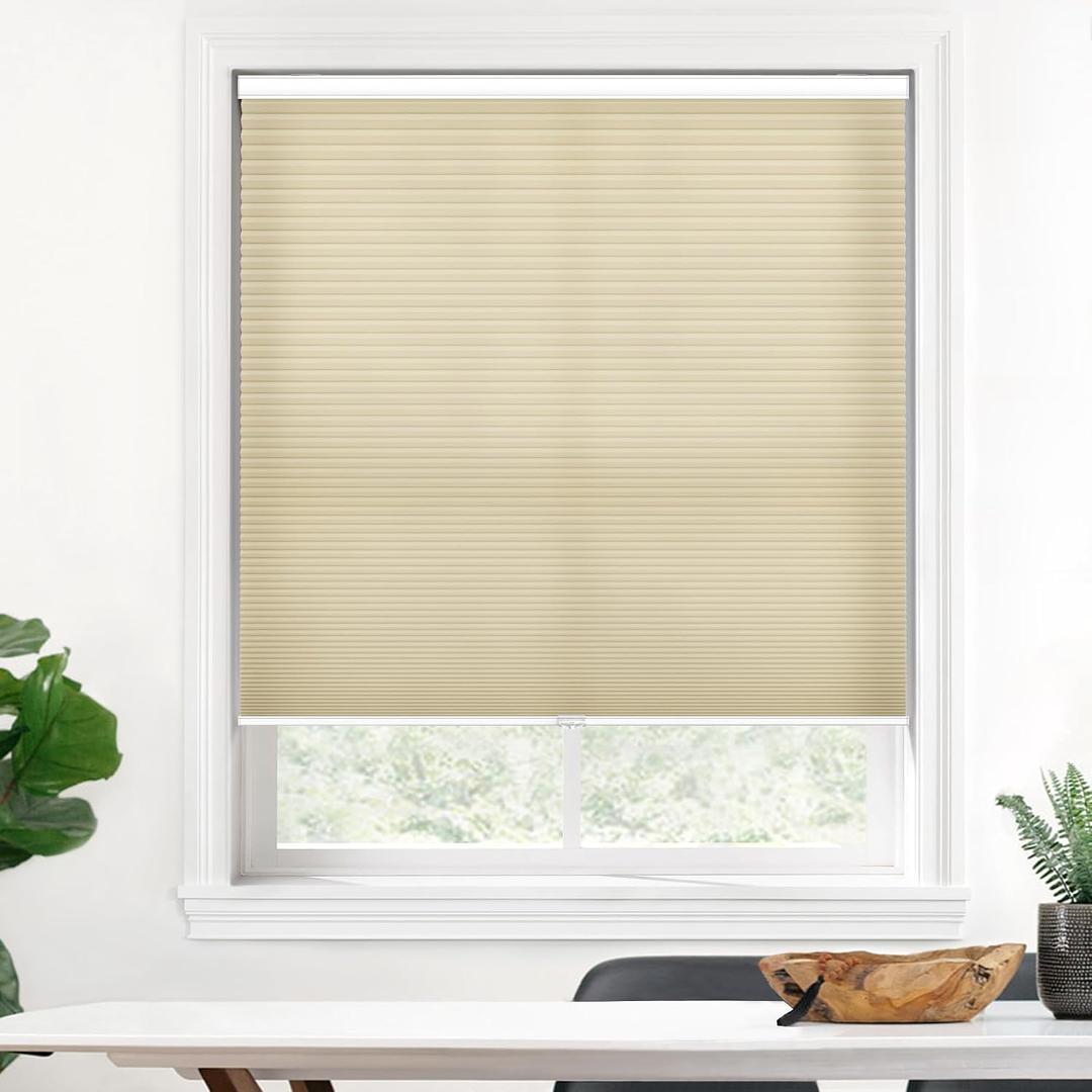 LazBlinds Cordless Cellular Shades, Light Filtering Honeycomb Shades with 1.5 inch Cells, Thermal Insulation Noise Reduction Blinds for Windows, 19" W x 36" H, Brown