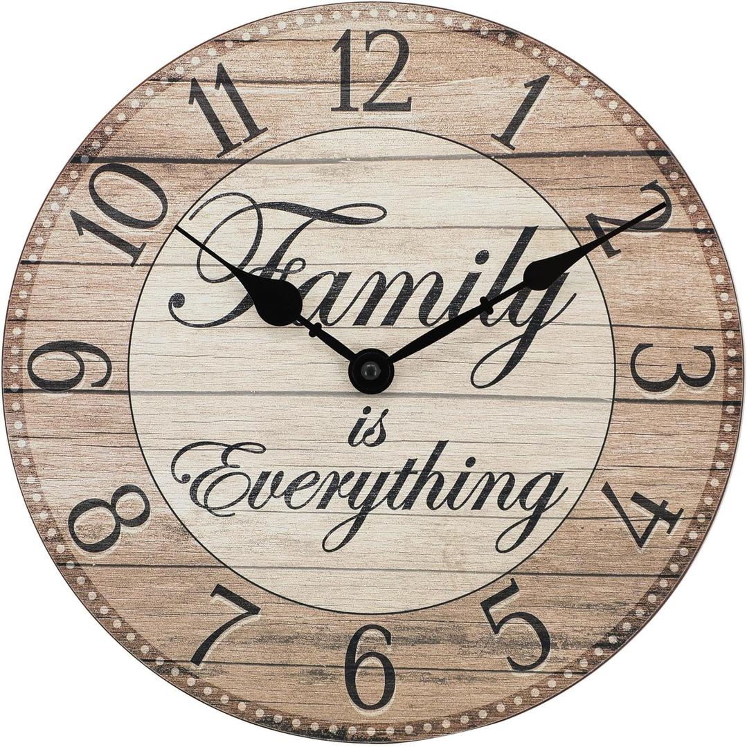 Westclox Wall Clock, 11-Inch Round Analog Clock with Inspirational Dial, Battery Powered, Quartz Movement, Farmhouse Rustic Decor for Living Room, Kitchen, Bedroom (Family is Everything, 11-Inch)