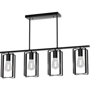 4-Lights Farmhouse Kitchen Light Fixtures Over Island, Adjustable Height Dining Room Chandelier Over Table with Flexible Shade, Hanging Pendent Lighting Over Bar, Black