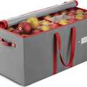 ZOBER Large Christmas Ornament Storage Box  Stores 128 3" Ornaments, With Dividers  Ornament Organizer Storage Box, Durable Christmas Containers Holder  Extra Pockets, Dual Zipper  Gray