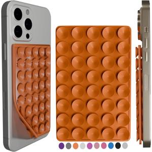 Double-Sided Suction Cup Phone Case Detachable Mount, Sticky Phone Grip with Higher Suction Power for iPhone, Hands-Free Phone Accessories Holder for Selfies and Videos (Orange)
