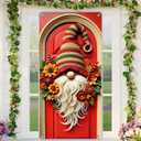 2 x Autumn Door Banner Set 35x71 Inch Home Porch Decoration Fall Gnome Sunflower Pumpkin Floral Wreath Front Door Wall Hanging Party Holiday Outdoor Decoration
