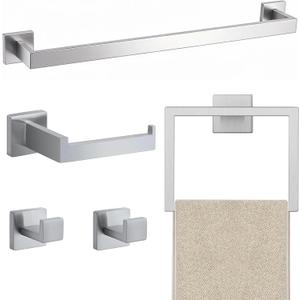 JOPOFI 5 Piece Bathroom Towel Bar Set - Thicken Stainless Steel Bath Towel Holder, 23.6 Inch Towel Racks for Bathroom Wall Mounted, Bathroom Hardware Accessories Set - Brushed Nickel