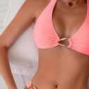 Fanuerg Women's Halter V Neck Bikini Sets Ring Linked Two Piece Swimsuit Cheeky Swim Bathing Suit 2025 (Pink, S)