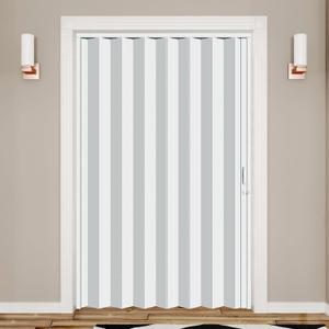 DIYHD 72X80in Accordion Door, White Double Layer PVC Folding Door for Closet & Doorway, No Floor Track, Space-Saving Closet Doors, Includes Mounting Hardware,Handle,Latch, Door Close to Right or Left