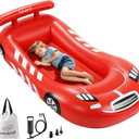 Lewondr Inflatable Kids Bed, Racecar Toddler Air Mattress with Safety Bumpers, Toddler Blow up Mattress with Hand Pump, Portable Toddler Travel Bed for Camping, Sleepovers, Vacation & Home, Red