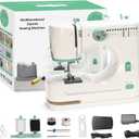 Mini Dual-Speed Sewing Machine Double Needle & Double Thread 12 Stitch Modes Beginner-Friendly Household Sewing Machine, ldeal for Adults & Beginners (White)