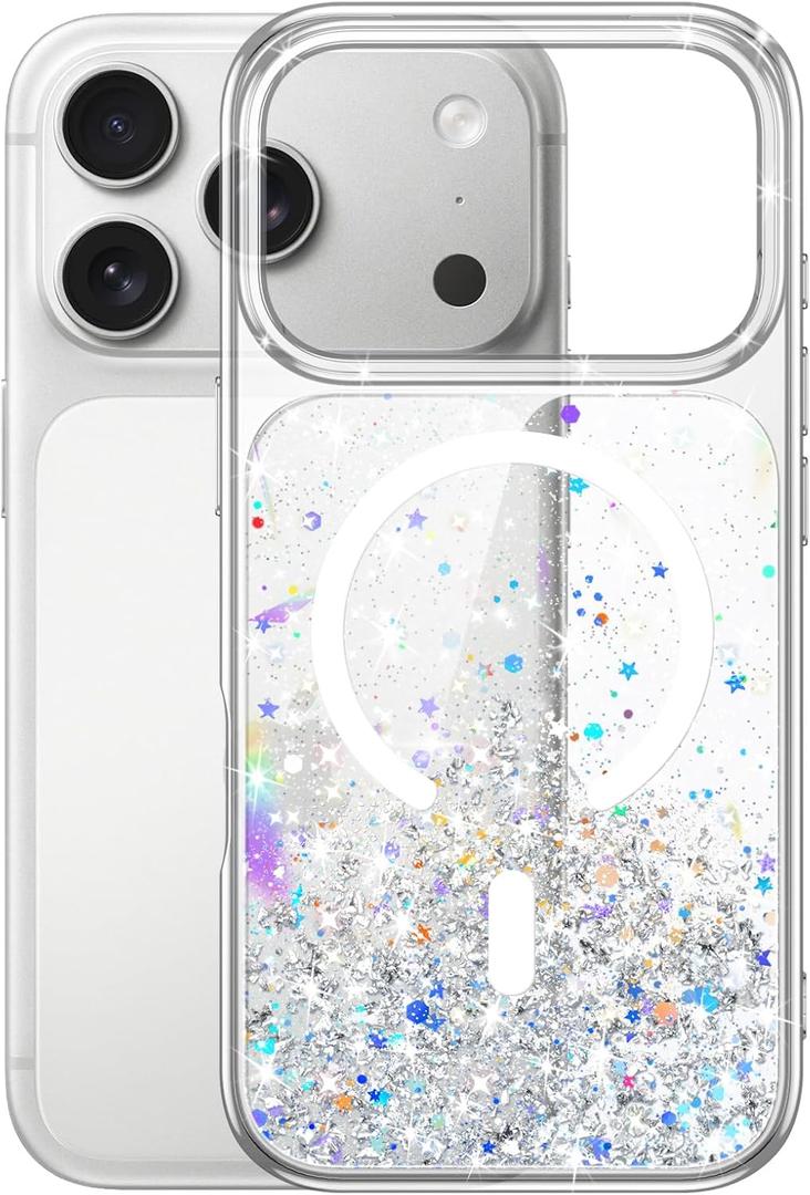 JETech Glitter Case for iPhone 17 Pro Max 6.9-Inch Compatible with MagSafe, Clear Cute Bling Sparkle for Women and Girls, Shiny Shockproof Magnetic Sparkly Phone Cover (Clear)