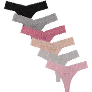 UWOCEKA Cotton Thongs - Thongs for Women Pack, Cute Underwear Sexy Panties for Lady (Medium, 918a-6)