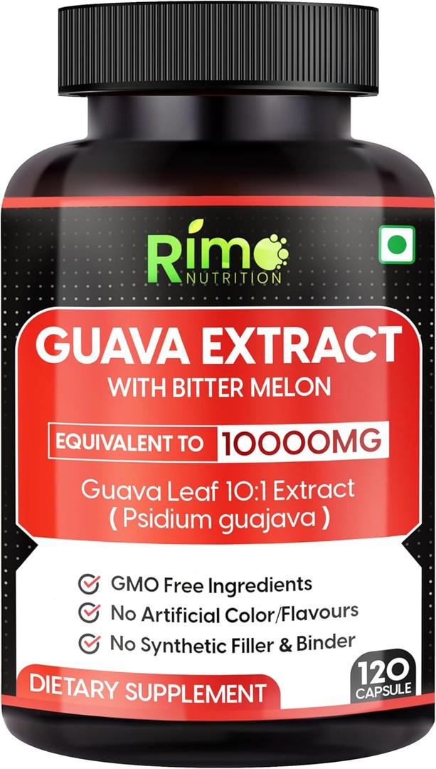 Guava Leaf Extract with Bitter Melon 120 Veg Capsules 1000 mg Per Serving (120 Capsules, Guava), Expiration January 2027 