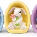 GoGnome Resin Easter Bunny Alcove Figurines, Set of 3  Pastel Egg Frame Bunny Decor, Spring Shelf & Mantel Display, Cute Seasonal Home Accent (Blue/Yellow/Purple)